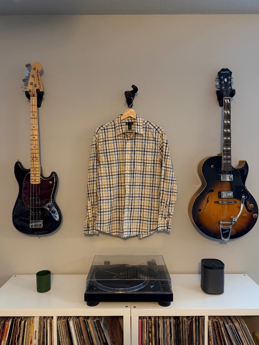 Gap Men's Classic Fit Check Plaid Button Down Long Sleeve Shirt Yellow Navy M